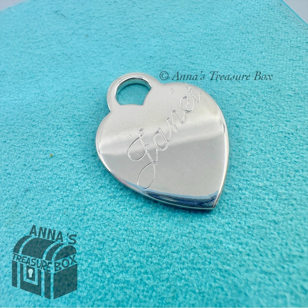 Tiffany & Co. 925 Silver "Janet" Engraved Blank Heart Tag Charm Pendant (pouch)